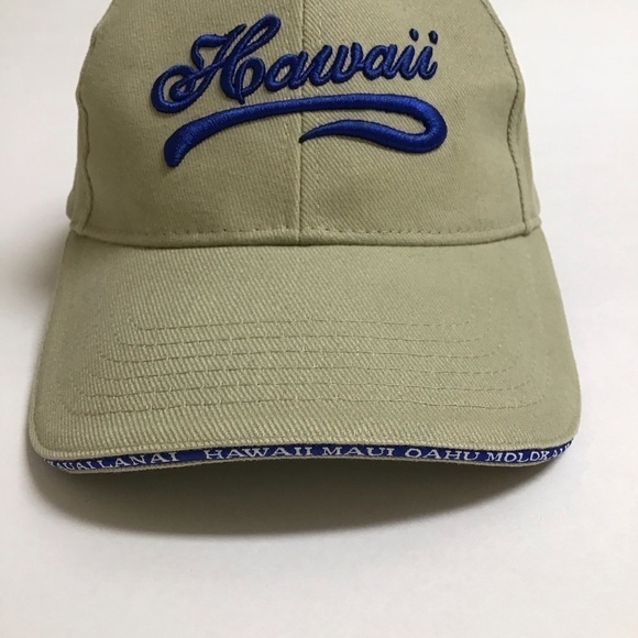 Hawaii Surfware Hat Khaki Blue Embroider Dad Cap Islands Written Brim All Cotton - Picture 1 of 15